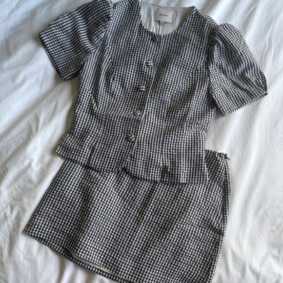 NEW Reformation Mika Two Piece Skirt Set Black White Check Gingham | US 2 UK 6 - Picture 9 of 13
